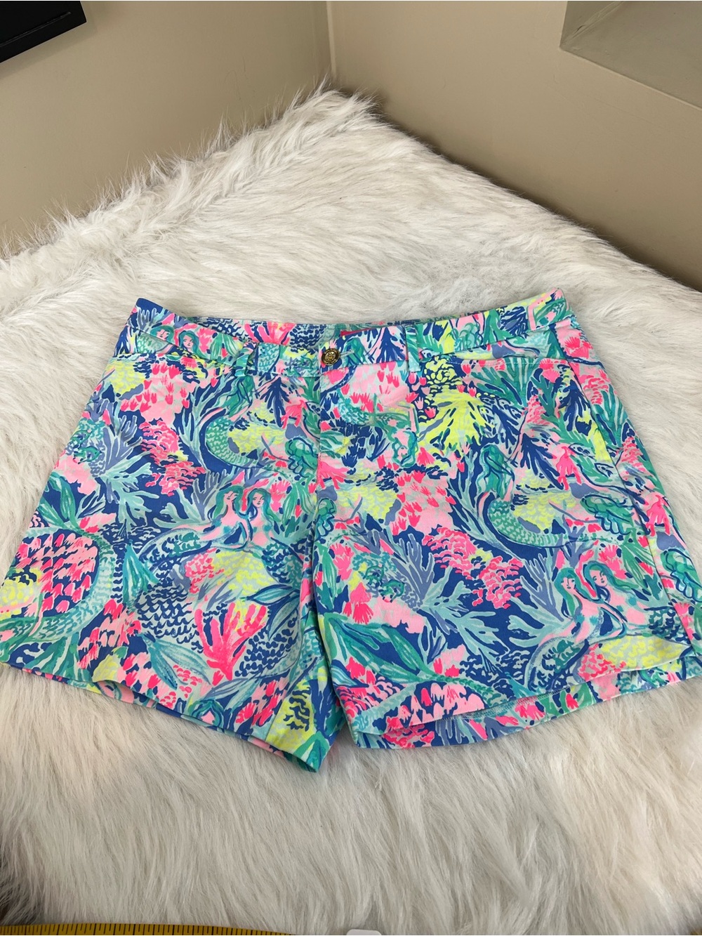 Lily Pulitzer mermaid cove size 14 Printed Cotton-Blend Shorts - Pink & Blue - Picture 4 of 15